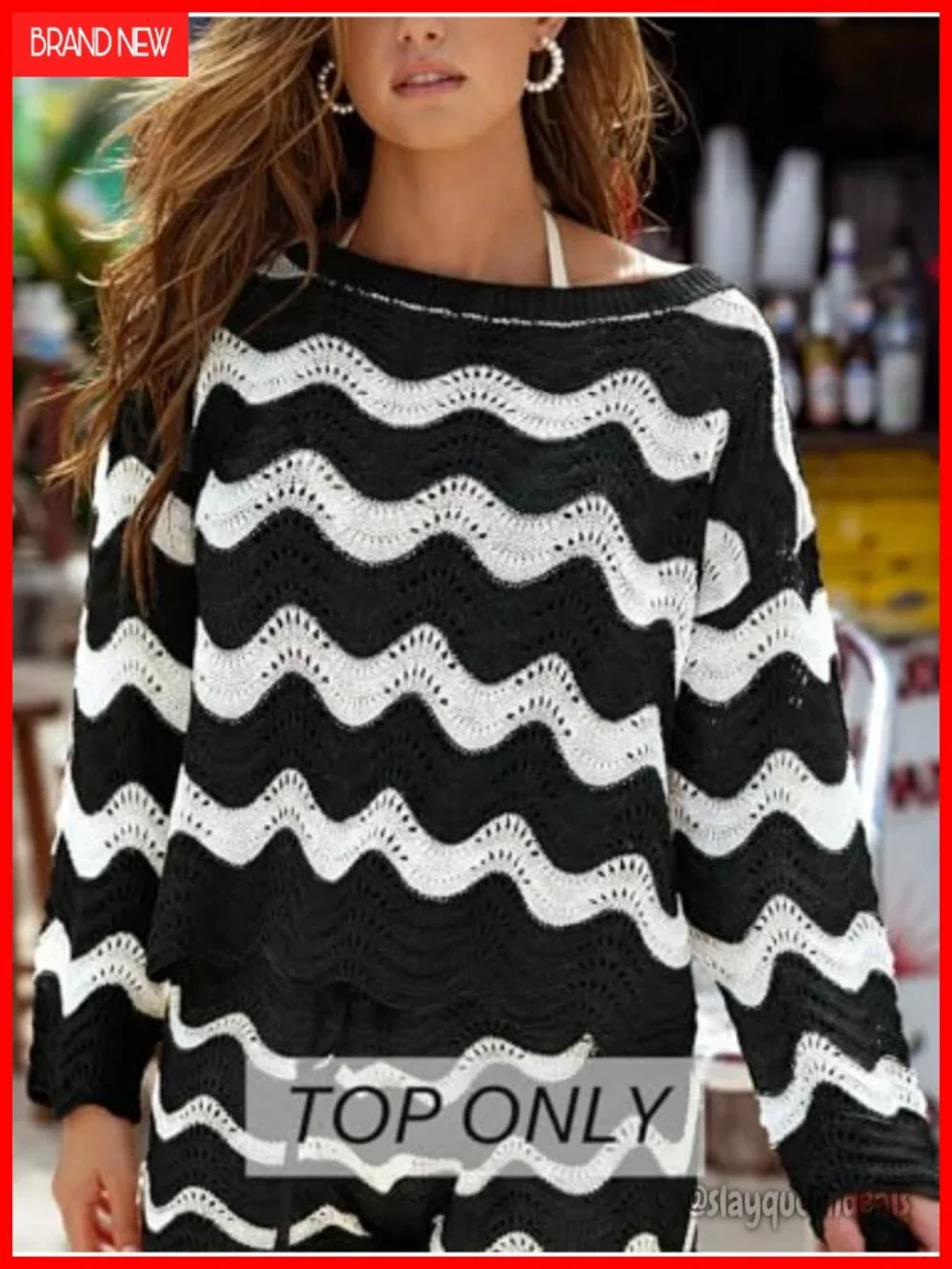 Crochet Long Sleeve Striped Beach Cover Up Top